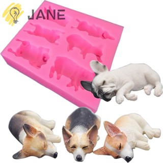 Jane แม่พิมพ์ซิลิโคน รูปสุนัขนอนหลับ 6 ช่อง ขนาด 11*9.4*2.3 ซม. สีชมพู สําหรับตกแต่งคัพเค้ก ฟองดองท์