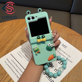Lushuo เคสโทรศัพท์มือถือ PC แข็ง ปิดด้านหลัง ลายการ์ตูนน่ารัก 3D พร้อมสร้อยข้อมือ สําหรับ Samsung Galaxy Z Flip 5 3 in 1 Z Flip5 ZFlip5 ZFlip 5