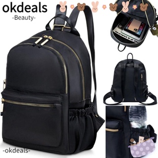 Okdeals กระเป๋าเป้สะพายหลัง กระเป๋านักเรียน มีซิป สีดํา