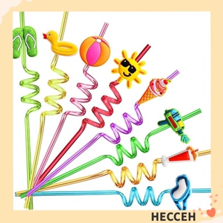 Hecceh หลอดดูดเครื่องดื่ม พลาสติก หลากสี ใช้ซ้ําได้ สําหรับตกแต่งปาร์ตี้ค็อกเทล ชายหาด ฤดูร้อน