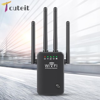 Tcuteit อุปกรณ์ขยายสัญญาณ WiFi 2.4 GHz 300Mbps ติดตั้งง่าย 4 เสาอากาศ