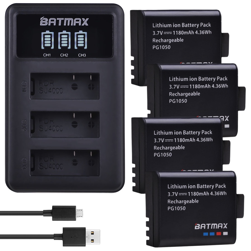 Batmax 1180mAh PG 1050 Battery for SJCAM sj4000 eken H9 GIT-LB101/AKASO/Campark/APEMAN/DBPOWER/WiMiU