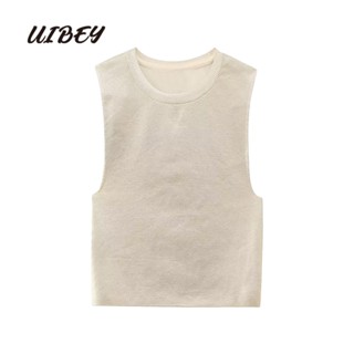 Uibey เสื้อกั๊กฟอยล์โลหะ คอกลม แฟชั่น 3973