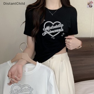 Dsth เสื้อยืดคอกลม แขนสั้น พิมพ์ลายหัวใจ ฤดูร้อน สําหรับผู้หญิง