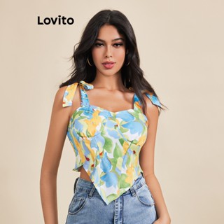 Lovito เสื้อกล้ามครอป ลําลอง สม็อค สําหรับผู้หญิง LBE03159 (สีเขียว)