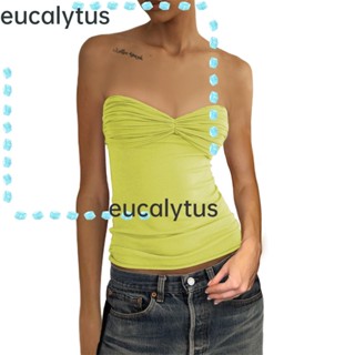 Eucalytus1 เสื้อครอปท็อป แขนกุด ทรงสลิมฟิต แฟชั่นสําหรับผู้หญิง