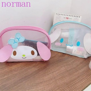 Norman กระเป๋าเครื่องสําอาง กระเป๋าดินสอ ผ้าตาข่าย แบบใส แต่งซิป ลาย My Melody Cinnamoroll สําหรับโรงเรียน สํานักงาน