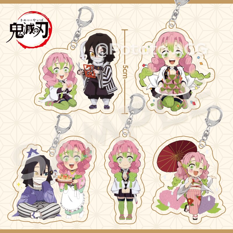Demon Slayer อะนิเมะพวงกุญแจผู้หญิง Kanroji Mitsuri Iguro Obanai Kawaii อะคริลิค KeyChain