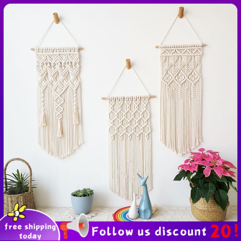 Se7ven ✨Wall decor tapestry hand-woven tapestry wall decor bohemian ins style cotton rope tassel Scandinavian background decoration B&B guest room rental room