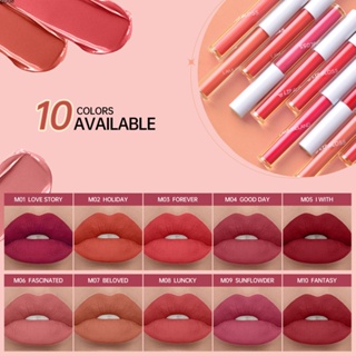 LAMUSELAND Smiley Face Matte Lip Glaze 10 สี NonStick Cup ลิปกลอสสำหรับ LongLasting Moisture และ Vibrant Lips เครื่องสำอาง Moisture Liquid ลิปสติก LIPS แต่งหน้า puueqg