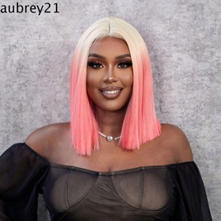 Aubrey1 Ombre Bob วิกผมสั้น ผมบ๊อบสั้นตรง ทนความร้อน ระบายอากาศ สีชมพู สีส้มแอฟริกัน