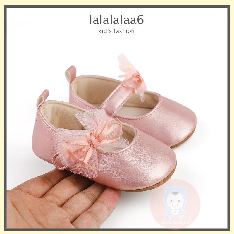 Laa6-baby Girls Shine Surface Dot Print Mesh Bowknot Princess Shoes