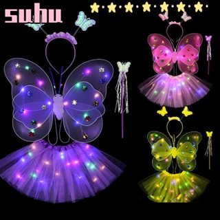 Suhuhd ชุดเครื่องแต่งกาย ปีกผีเสื้อเรืองแสง LED สําหรับเด็ก 2-8 ปี