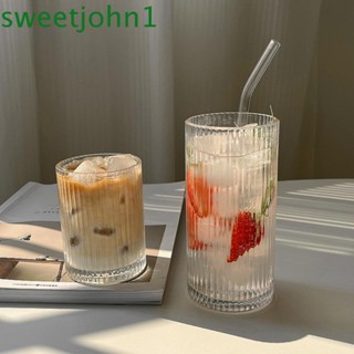 Sweetjohn แก้วมัก แบบใส ลายทางแนวตั้ง หนา กันหก พร้อมฝาปิด 375 มล.