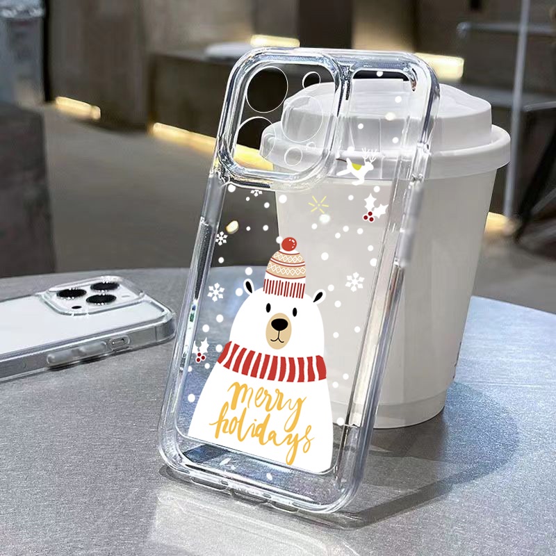 เคสโทรศัพท์มือถือแบบนิ่ม ใส ลายการ์ตูนกวาง สโนว์แมน คริสต์มาส น่ารัก สําหรับ Samsung Galaxy S23 S22 Ultra S21 Plus S20 FE Note 20 Ultra