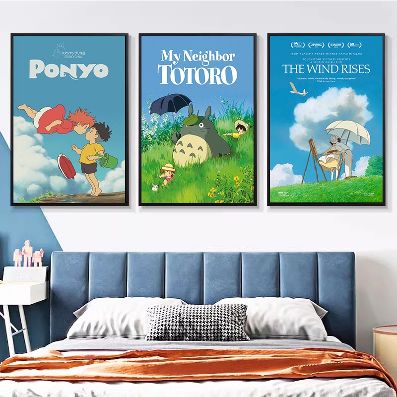 Studio Ghibli อะนิเมะญี่ปุ่น Spirited Away ภาพยนตร์ Hayao Miyazaki ภาพวาดสีน้ํามันโปสเตอร์พิมพ์ภาพจิตรกรรมฝาผนังตกแต่งห้องเด็ก