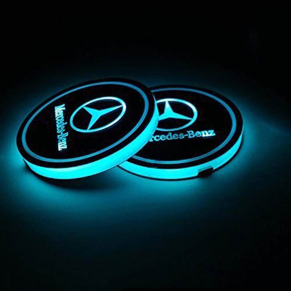 ที่วางแก้วในรถยนต์ LED 7 สี ชาร์จ USB สําหรับ Mercedes Benz GLE GLC GLS AMG GLK GLA CLA W211 W212 W210 2 ชิ้น