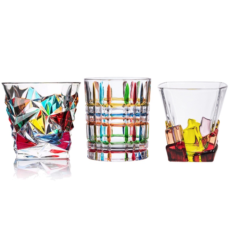 Colorful Painting Whiskey Glasses , Scotch Whisky, Bourbon, Cocktails, RUM, Durable Whiskey Glasses