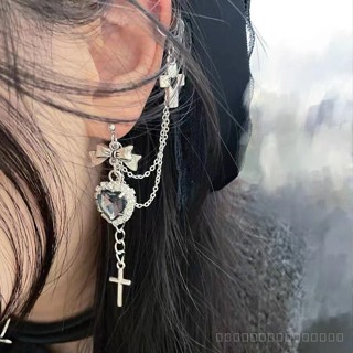 0919SDY Dark Crock Heart Punk Vintage Metal Chain Cross Heart Earrings Earrings Female Personalized Earrings Ear Chain Clip 2APK