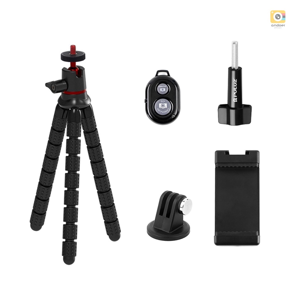 AND-PULUZ Phone Tripod Tabletop Tripod Stand Octopus Flexible Tripod Holder 2kg/4.4lbs Load Capacity with Remote Control Phone Clip  Adapter Compatible with DSLR Cameras iPhon