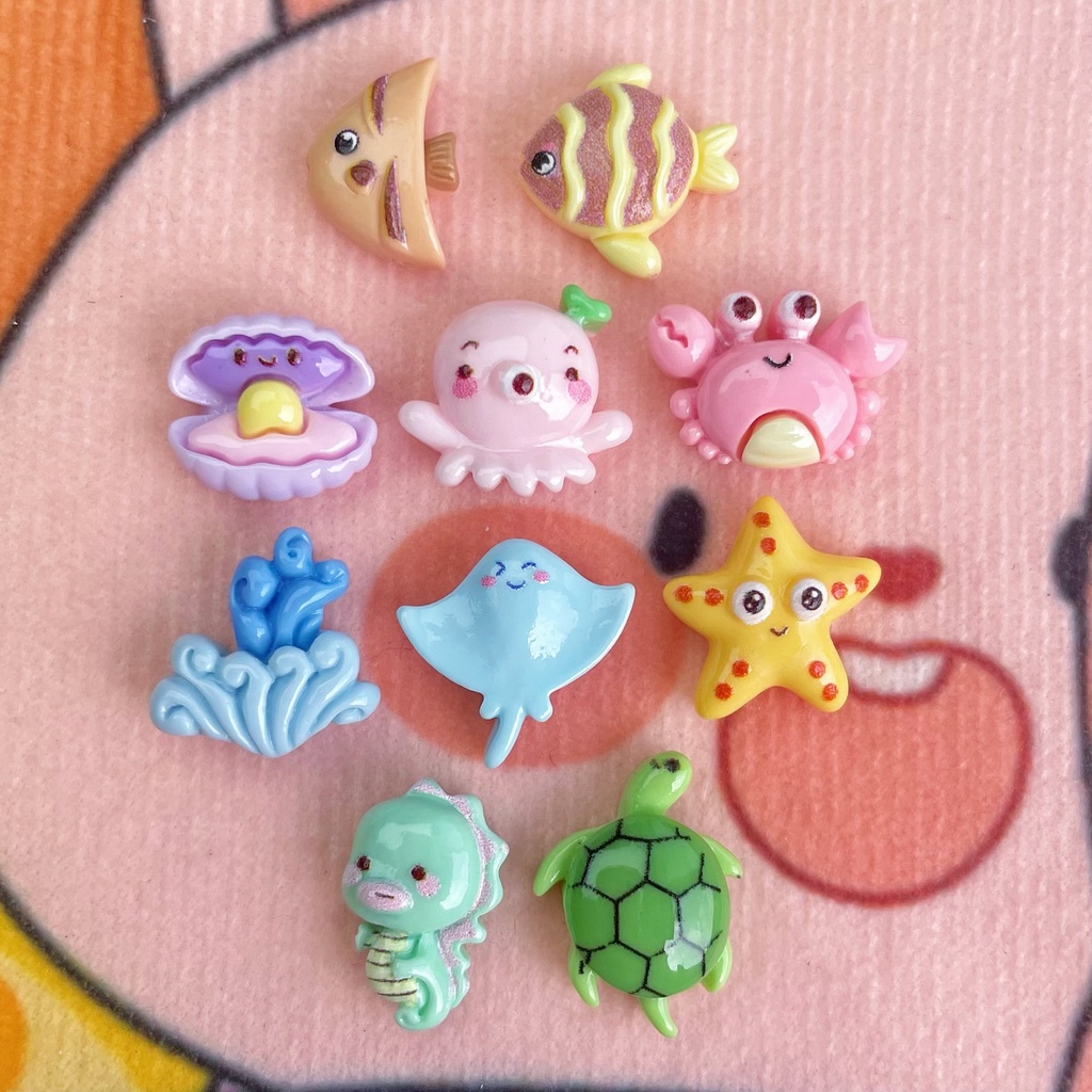 10 ชิ้น / เซต การ์ตูน มินิ มหาสมุทร ปู ปลาหมึก เรซิน ด้านหลังแบน เคสโทรศัพท์ วัสดุตกแต่ง รองเท้า เสน่ห์ DIY กิ๊บ เครื่องประดับ อุปกรณ์