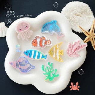 COD❤️กิ๊บติดผมอะคริลิคสัตว์ทะเลที่มีสีสันลายการ์ตูนน่ารักเกาหลีแฟชั่นหน้าม้าคลิปด้านข้างเครื่องประดับผม-a.one