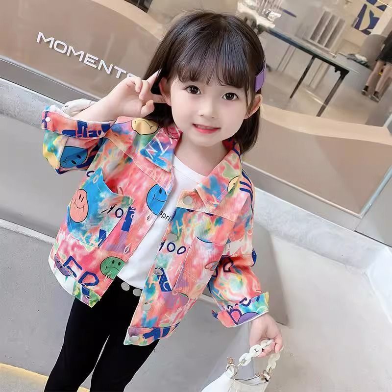 เสื้อแจ็กเก็ตยีนแขนยาว ผ้าฝ้ายแท้ พิมพ์ลาย แฟชั่นฤดูใบไม้ผลิ และฤดูใบไม้ร่วง สําหรับเด็กผู้ชาย และเด็กผู้หญิง