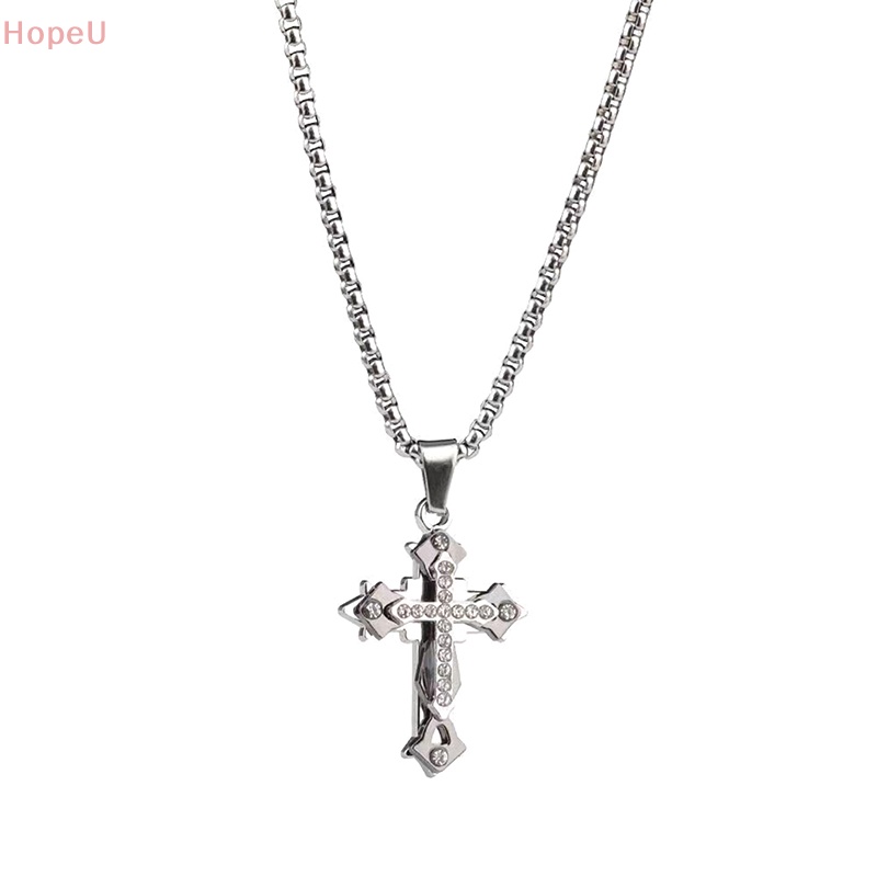 [HopeU] สร้อยคอโซ่ จี้ไม้กางเขน ประดับเพชร โลหะผสม สไตล์ฮิปฮอป อเนกประสงค์ แฟชั่นสําหรับผู้ชาย และผู้หญิง