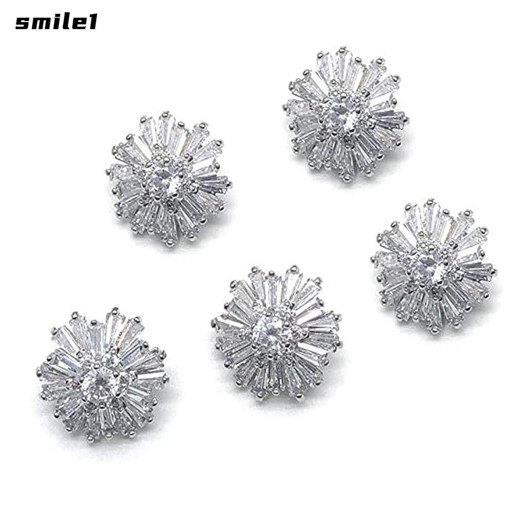 Smile กระดุมพลอยเทียม เพทายเงิน 16 มม. รูปดอกไม้ งานฝีมือ สําหรับตกแต่งบ้าน Diy 5 ชิ้น