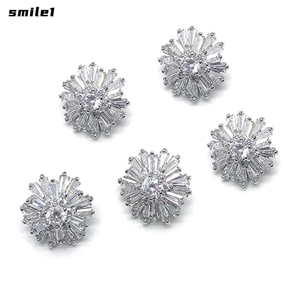 Smile กระดุมพลอยเทียม เพทายเงิน 16 มม. รูปดอกไม้ งานฝีมือ สําหรับตกแต่งบ้าน Diy 5 ชิ้น