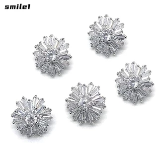 Smile กระดุมพลอยเทียม เพทายเงิน 16 มม. รูปดอกไม้ งานฝีมือ สําหรับตกแต่งบ้าน Diy 5 ชิ้น