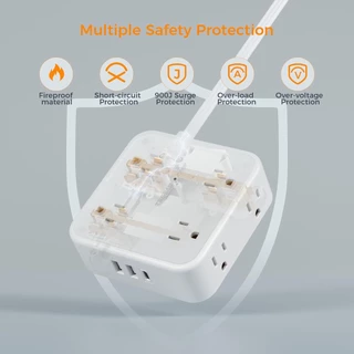TESSAN สายไฟต่อพร้อม USB+Type C, รางปลั๊กไฟแบบพกพาสายไฟคุณภาพสูง