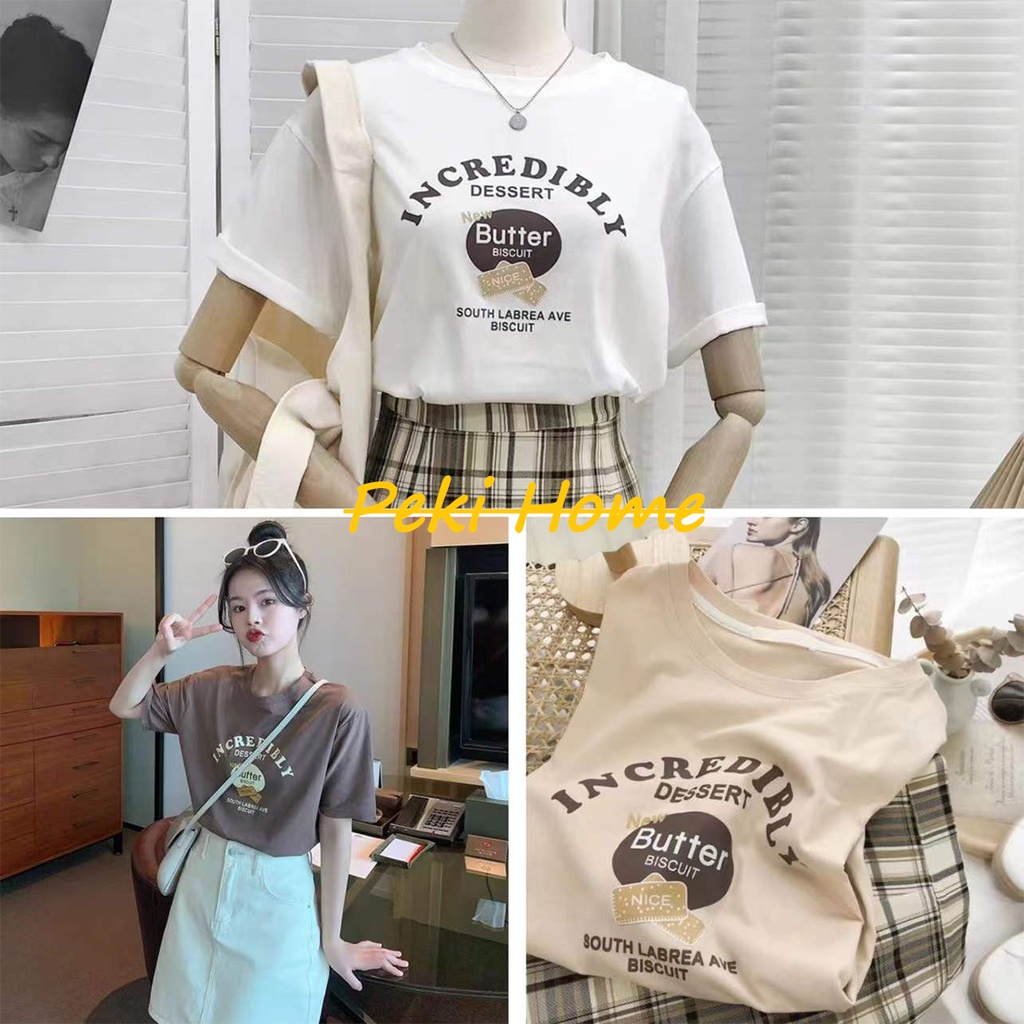 เสื้อยืดแขนสั้น สกรีนลายอักษร มีสามสี แฟชั่น ช/ญ ทรงหลวม
