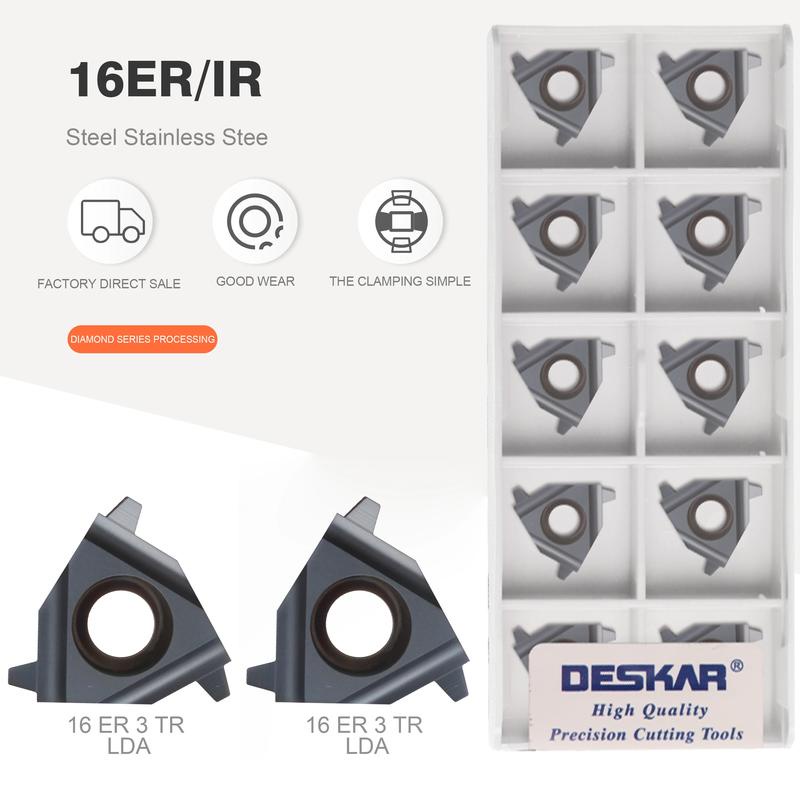 เม็ดมีดกลึงคาร์ไบด์ CNC สเตนเลส ของแท้ 100% 16ER 16IR 3TR 1.5 2 2.5TR LDA คุณภาพสูง สําหรับเครื่องกลึง 10 ชิ้น