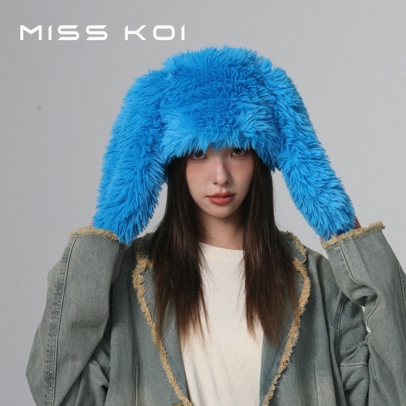 Misskoi [พร้อมส่ง] หมวกหูกระต่ายน่ารัก ผ้ากํามะหยี่ขนนิ่ม สีแดงกุหลาบ แฟชั่นฤดูใบไม้ร่วง และฤดูหนาว