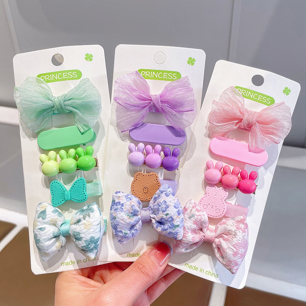 บ้านพลู 5 ชิ้น กิ๊บเซต กิ๊บโบว์ กิ๊บติดผม สีสวย สาวหวาน โบว์สวย