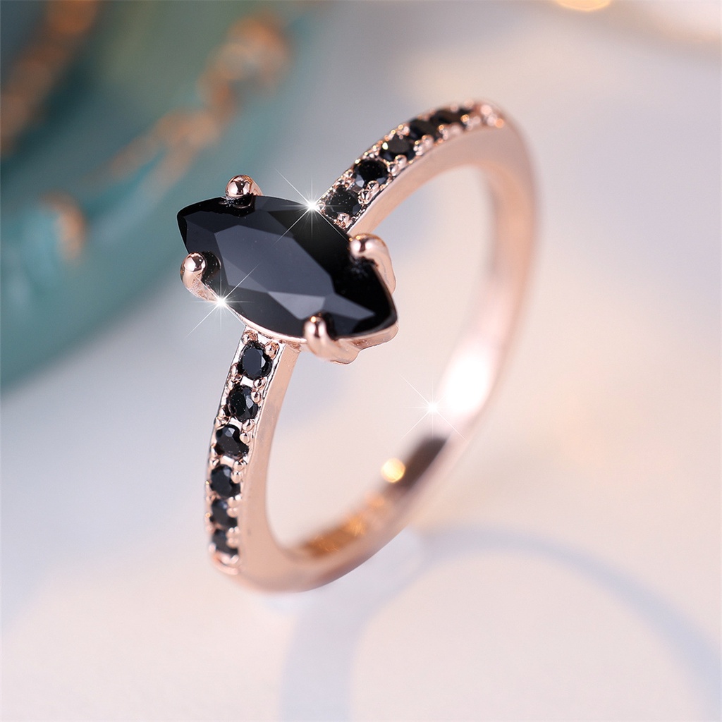 เครื่องประดับ แหวนแต่งงาน เหล็กไทเทเนียม ประดับเพทายคริสตัล สีโรสโกลด์ แบบเรียบ หรูหรา สีดํา สําหรับผู้หญิง