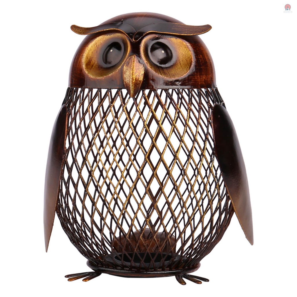 Owl Shaped Metal Coin Box Home Decor Iron Sculpture Crafts for Living Room
