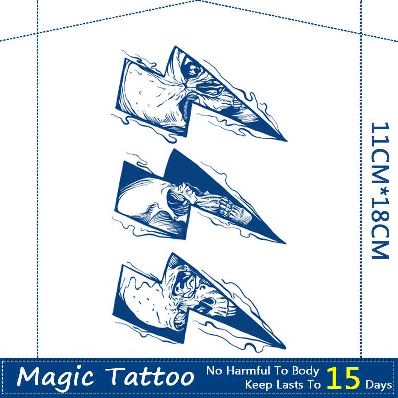 【WOOW MAGIC TATTOO】สติกเกอร์รอยสักปลอม กันน้ํา ลายกะโหลกฟ้าผ่า 15 วัน