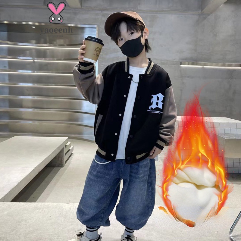 【YAOEENH】เสื้อแจ็กเก็ต เสื้อเบสบอล เสื้อแจ็กเก็ต เสื้อคาร์ดิแกน ซับใน ผ้าฟลีซ ขน