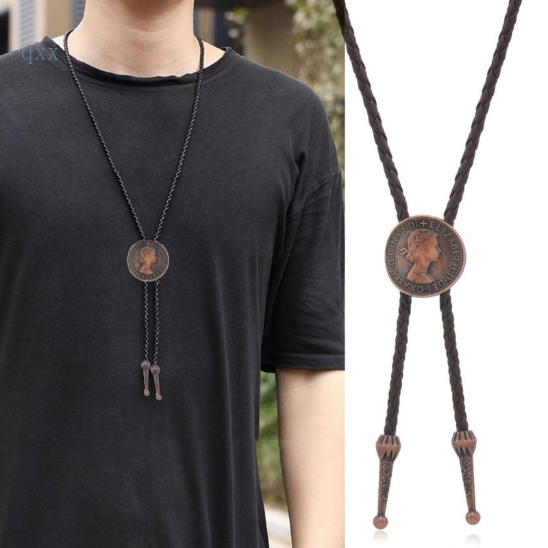 Ch*【พร้อมส่ง】เชือกถักเนคไท สไตล์พังก์ คาวบอย อเมริกัน วินเทจ ราชินี ภาพบุคคล เหรียญโบราณ จี้ W สําหรับทุกเพศ