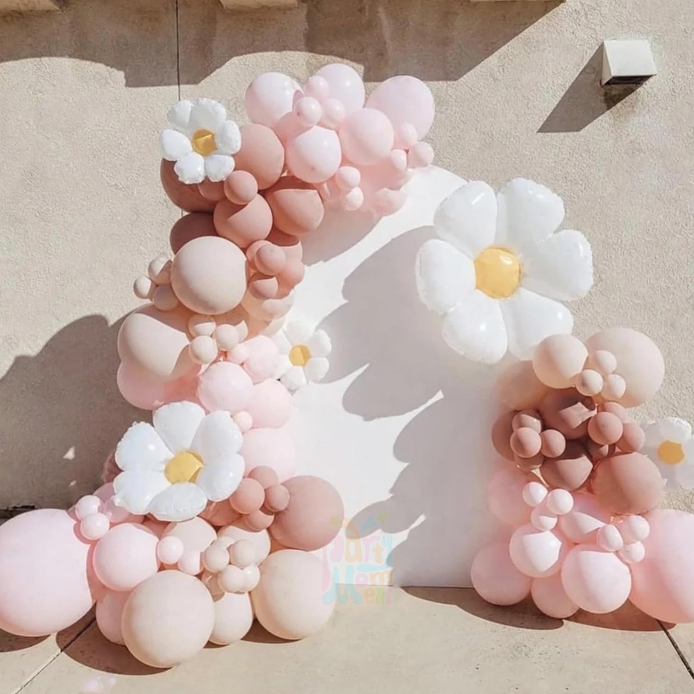 114pcs สีขาว Daisy Theme Retro สีชมพู Nude บอลลูน Garland ชุดสำหรับงานแต่งงานครบรอบวันเกิดตกแต่ง