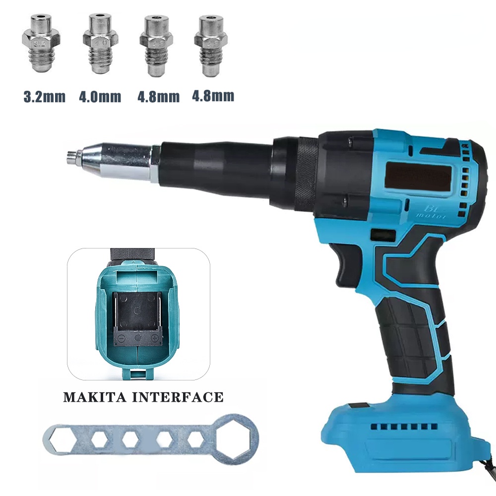 ปืนยิงรีเวทนัทไฟฟ้า ไร้สาย มีไฟ LED 2.4 มม.-4.8 มม. สําหรับแบตเตอรี่ Makita