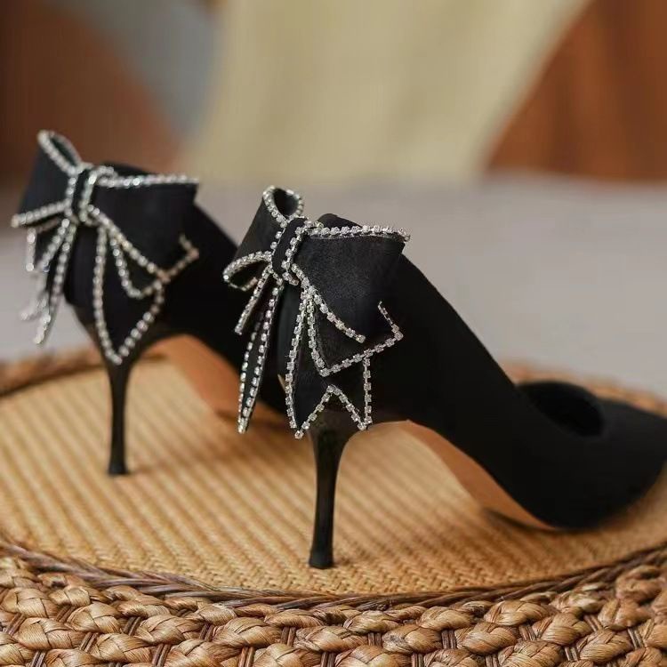 👠 34-43 ภาษาฝรั่งเศสคำขนาดใหญ่เจ้าสาวสีดำ เข็ม โบว์ แหลมลื่น rhinestone 5 ซม./7 ซม. /9 ซม.ชุดราตรี