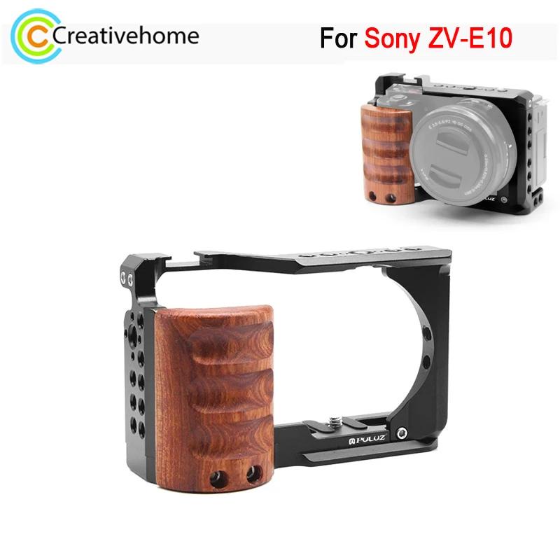 PULUZ Video Camera CAGE สําหรับ Sony ZV-E10 กล้องไม้โลหะ Stabilizer Rig กรง 1/4 3/8 นิ้วสกรูหลุม PU3