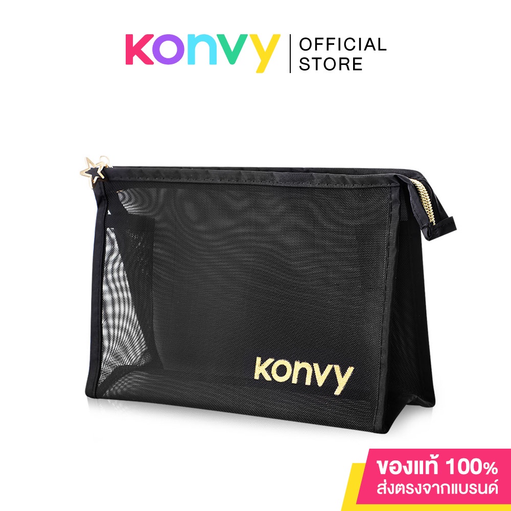 ซื้อ Konvy Mesh Triangle Cosmetic Bag คอนวี่ กระเป๋าเครื่องสำอางแบบตาข่ายโปร่งใส สีดำ.