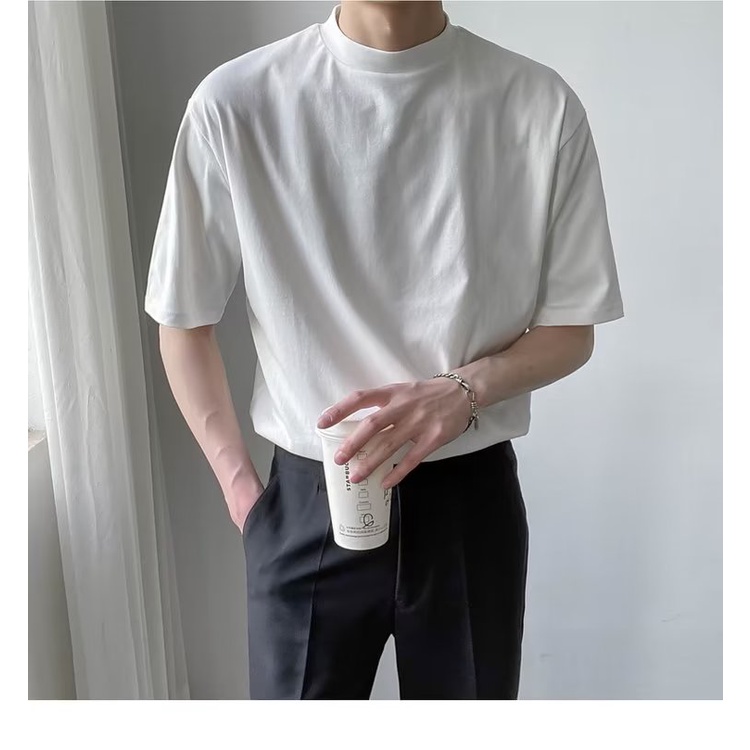 เสื้อยืดแขนยาว คอเต่า ทรงหลวม สีพื้น สไตล์สตรีท สําหรับผู้ชาย