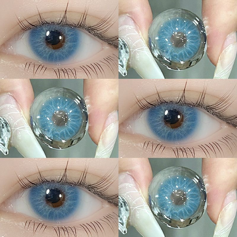 Myopic คอนแทคเลนส์สายตาสั้น ลายแมวสีฟ้า 14.2 มม. 2 ชิ้น 1 คู่