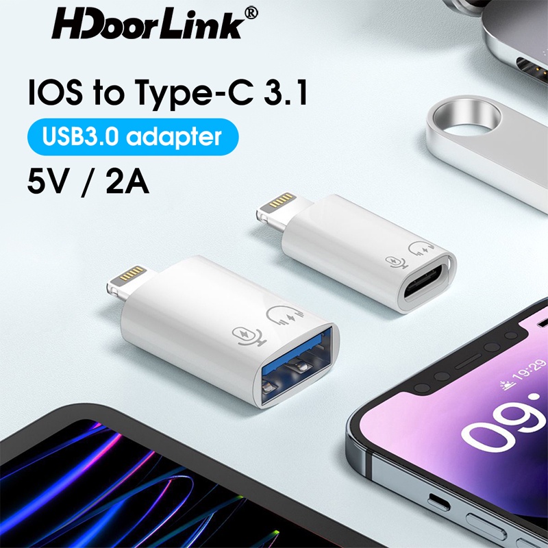 Hdoorlink อะแดปเตอร์แปลงสายชาร์จ Type C ตัวผู้ 8pin เป็น Usb 3.0 3.1 ตัวเมีย ชาร์จเร็ว สําหรับ I(โทรศัพท์)