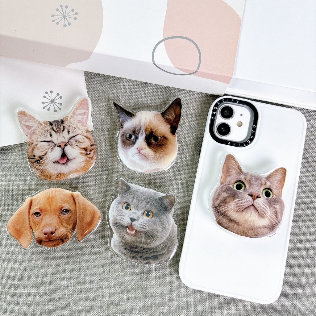 Griptok Acrylic แมวตกใจ กิ๊ฟต๊อก พร้อมกาว Nano Gel ในตัว การ์ตูนติดหลังมือถือ กริ๊บต็อก